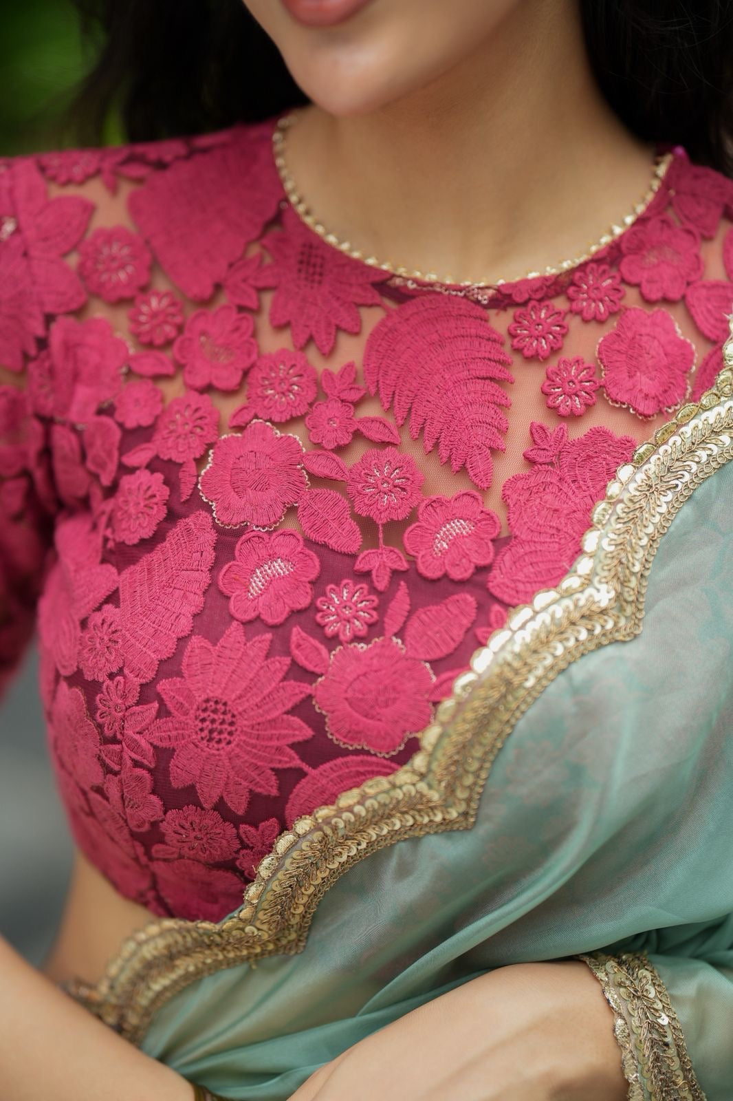 Deep pink cotton embroidery blouse (only blouse) – Threadslabel