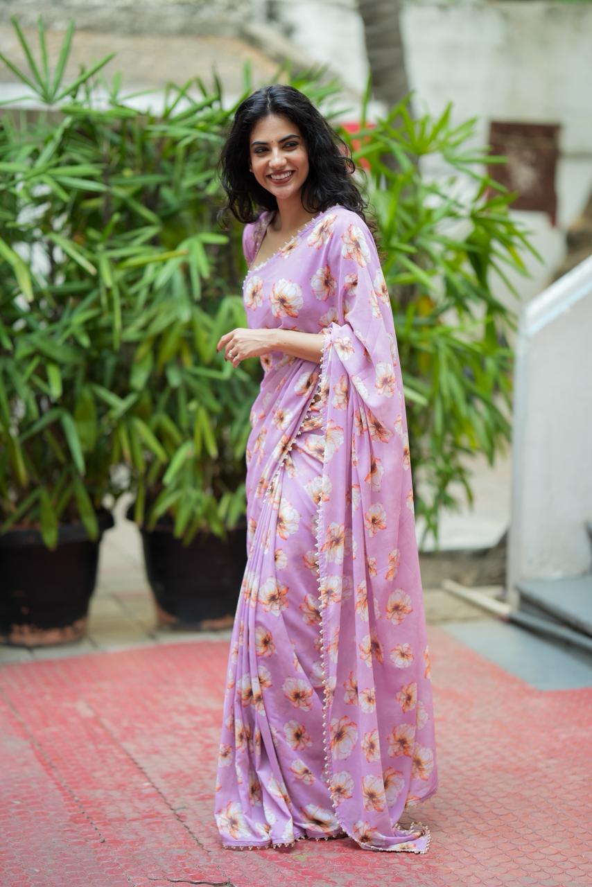 Lavender purple silk hand work blouse