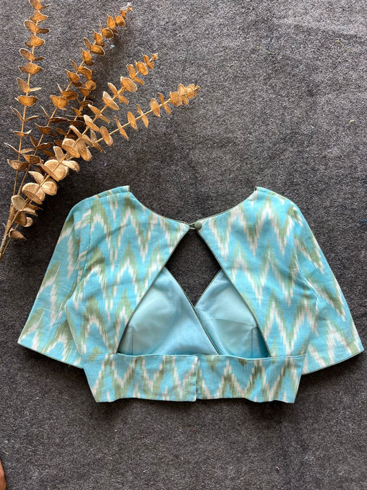Blue ikkat printed cotton blouse