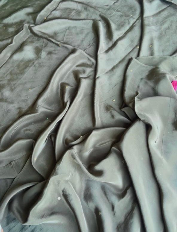 Military green viscose saree with Jute Silk hand work blouse