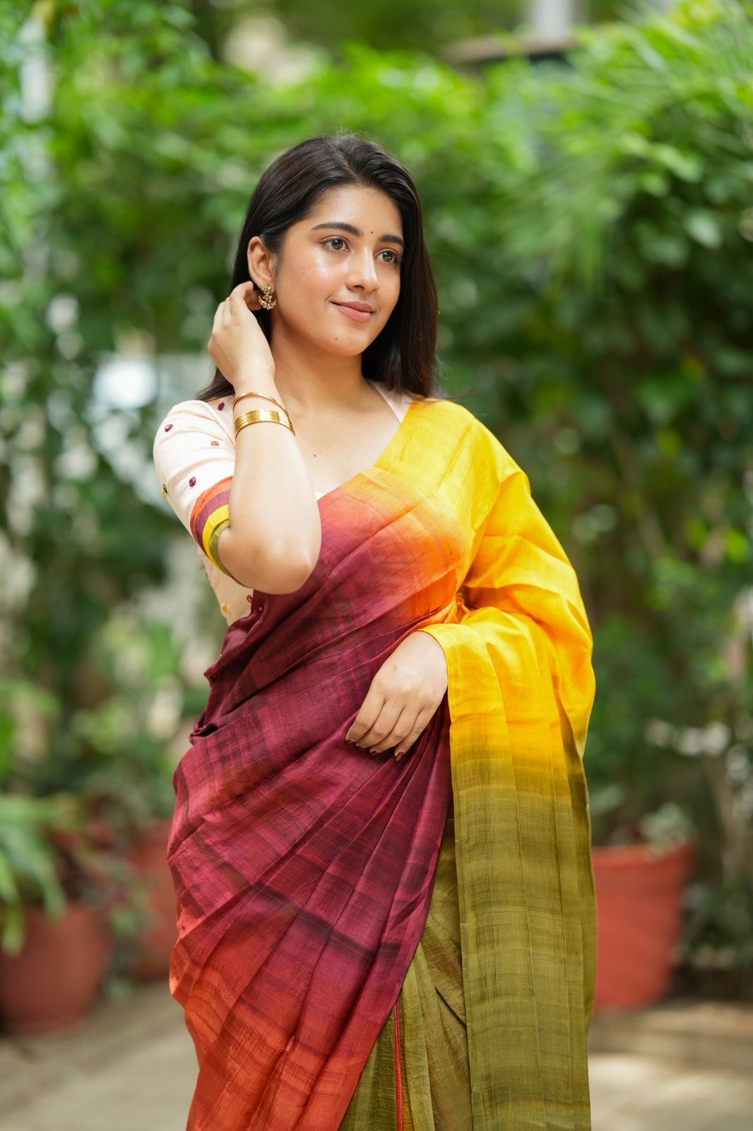 Multi pure tussar silk saree