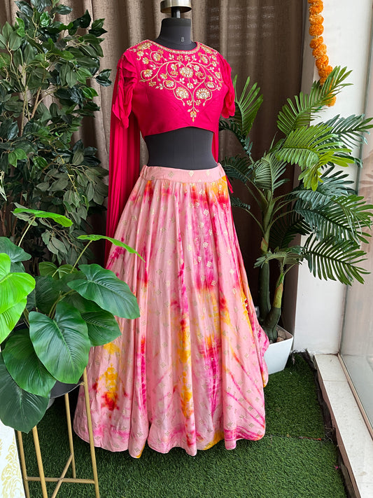 Peach & pink tie and dye ethnic lehenga