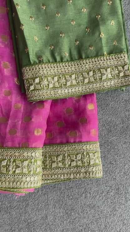 Pink Chiffon butta saree with blouse