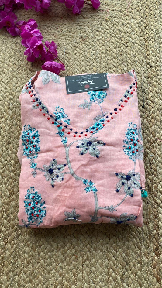 Peach floral Cotton printed short kurti top - Threads