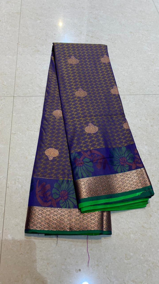 Dual shaded purple and green silk saree with blouse - Threads