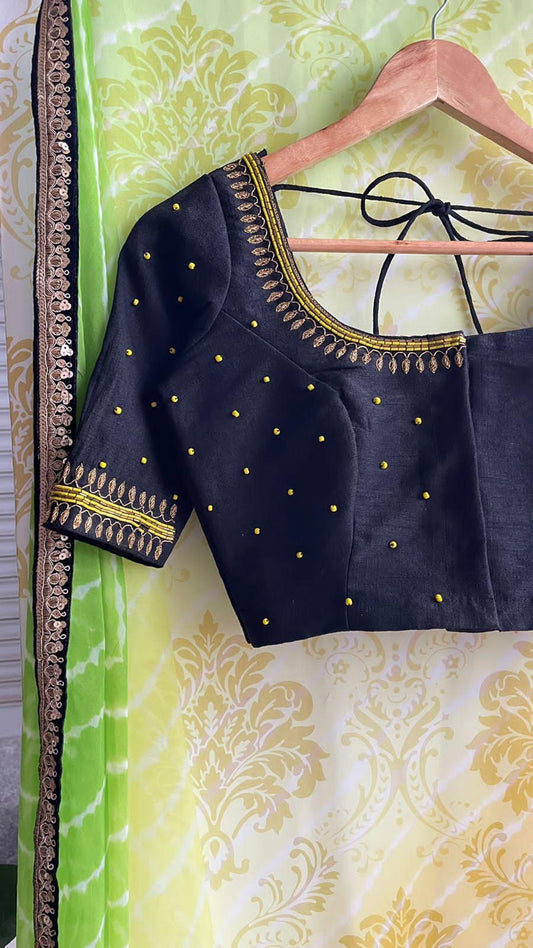 Soft dual coloured chiffon saree with hand worked blouse - Threads