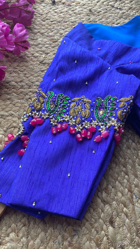 Royal Blue hand embroidery worked blouse - Threads