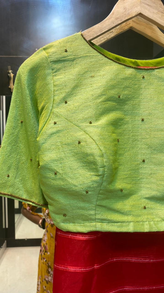 Organza Stripped saree with hand worked blouse - Threads