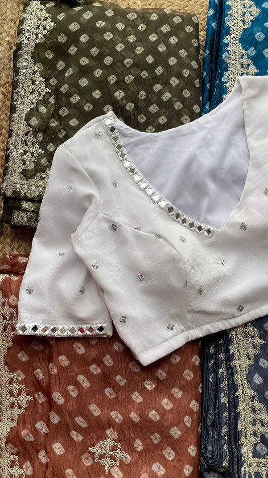White Mirror hand embroidery worked blouse - Threads