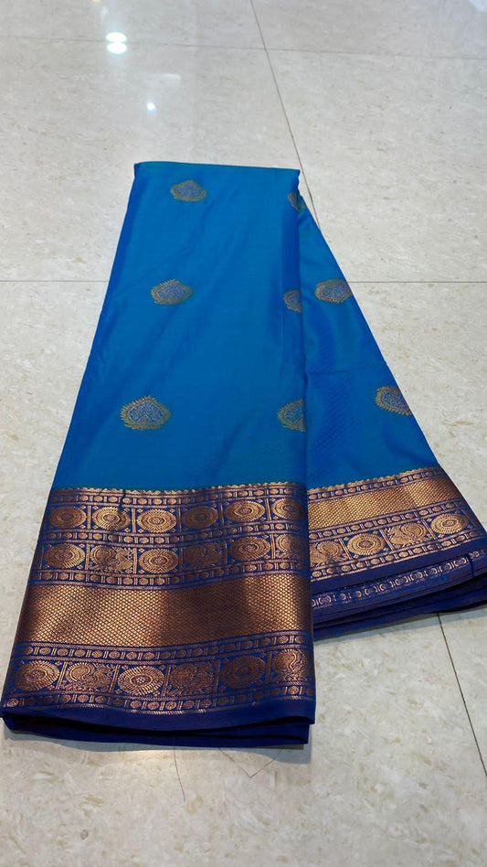 Sea blue silk saree with blouse - Threads