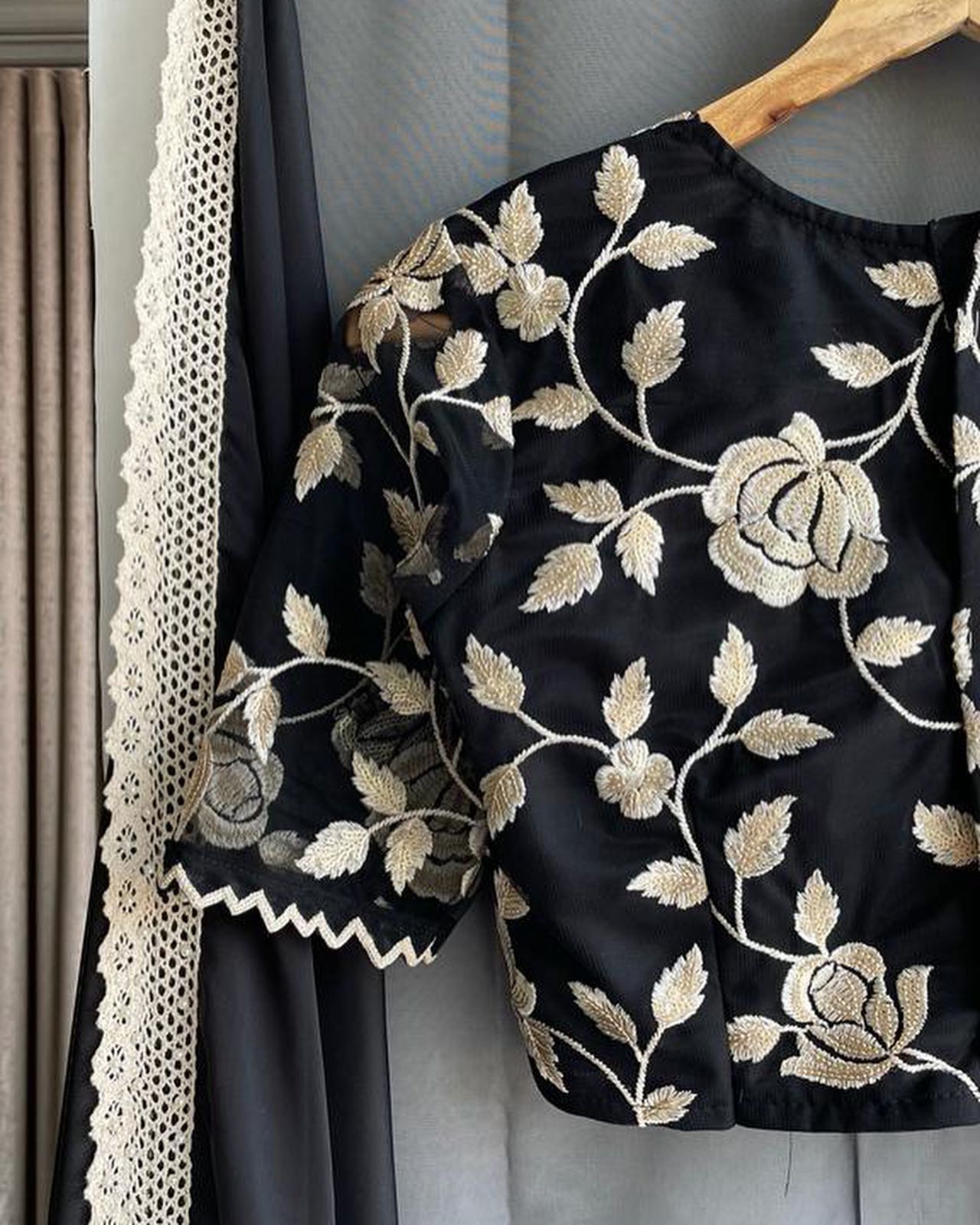 Black soft organza saree with embroidery blouse