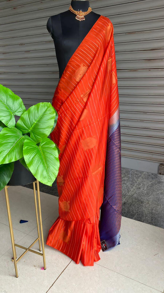 Orange and Purple Silk saree with blouse - Threads