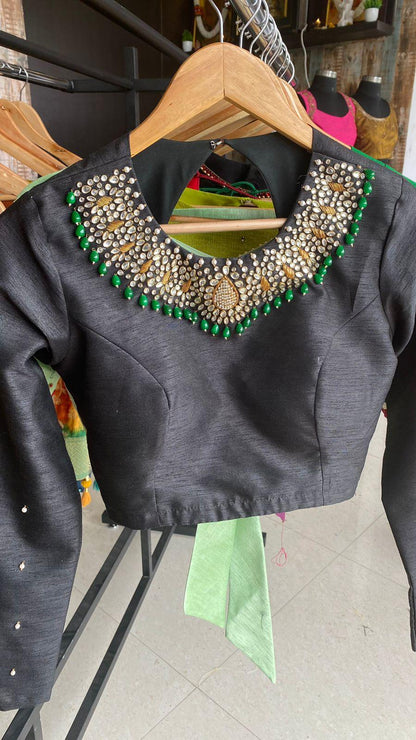 Black Silk Jewel Neck blouse Series - Threads