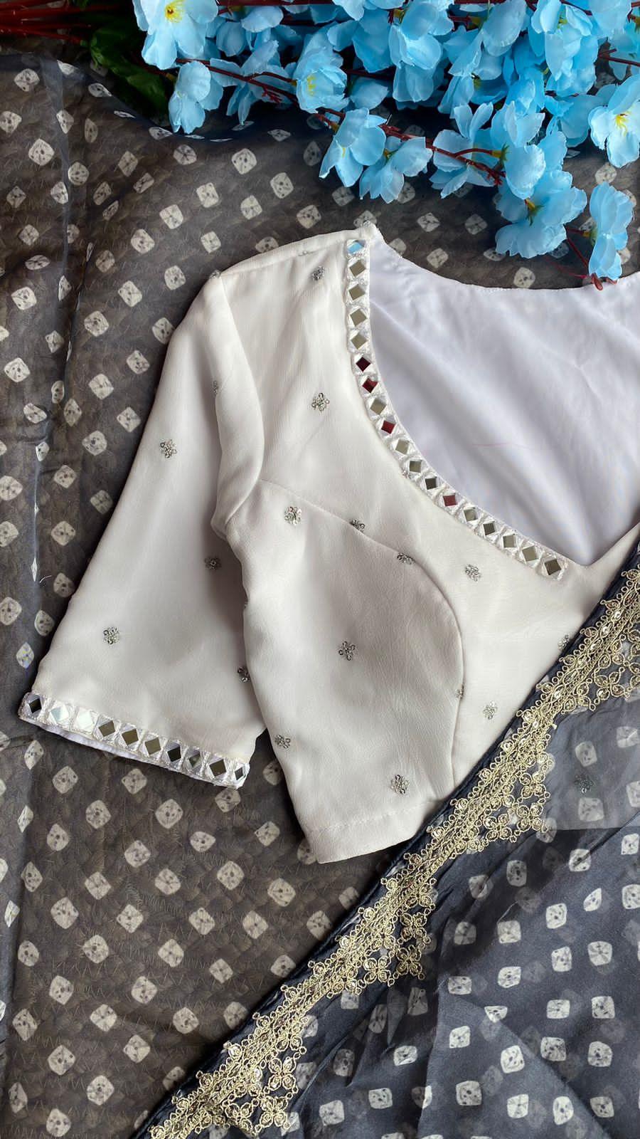 Grey Organza saree with heavy embroidery blouse – Threadslabel