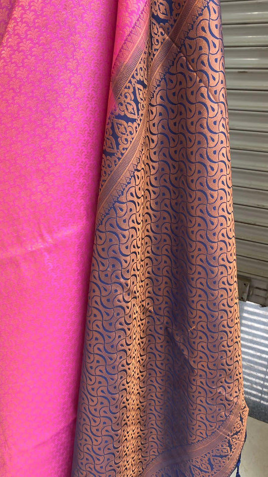 Pink and Blue soft Silk saree with blouse - Threads