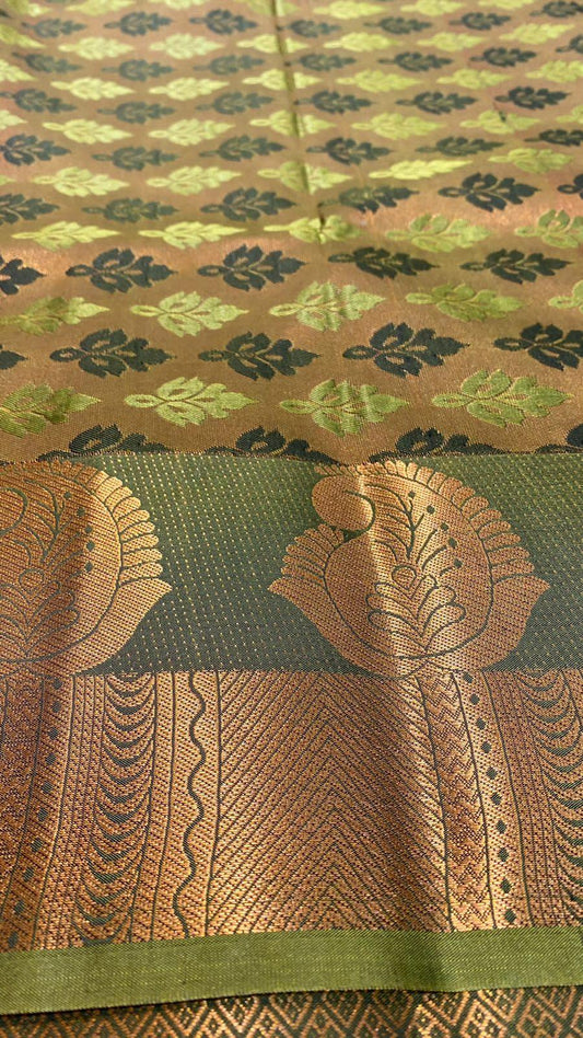 Yellow and green silk saree with blouse - Threads