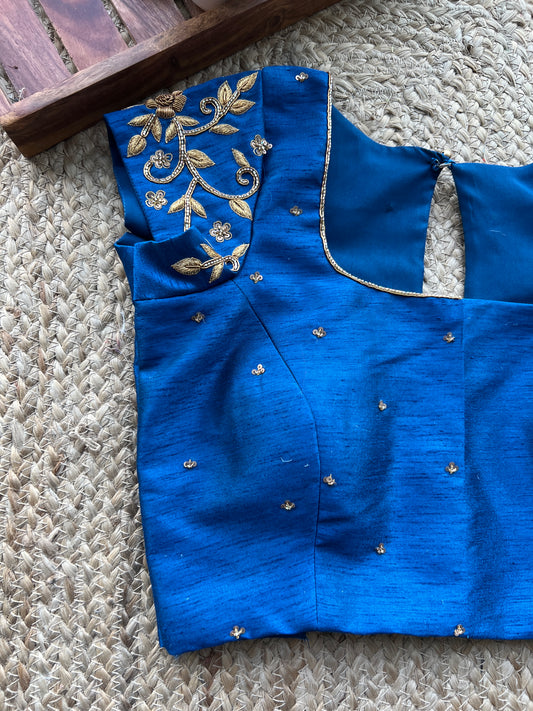 Peacock blue silk hand worked blouse