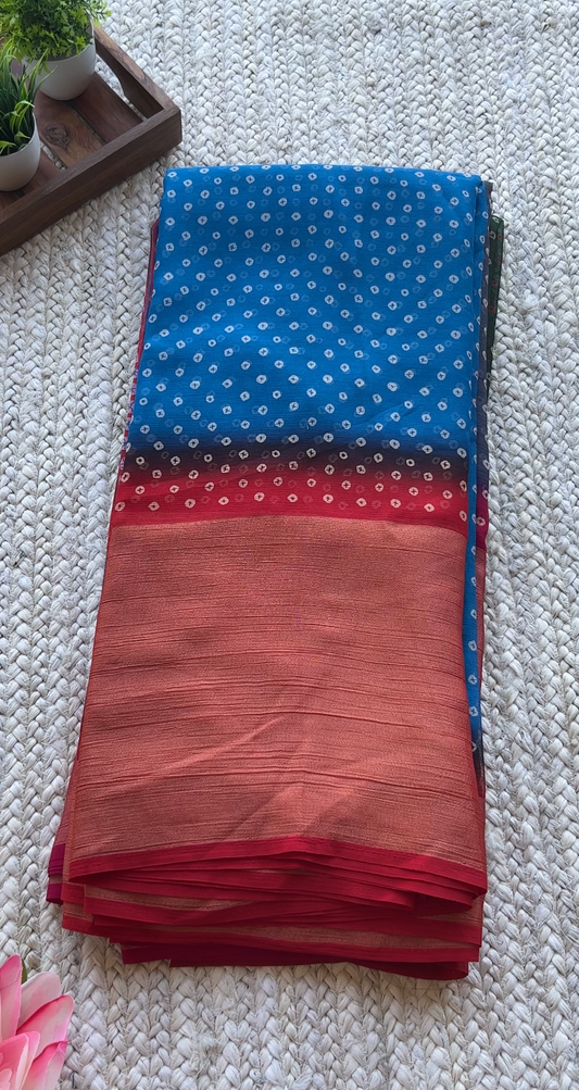 Blue and red casual saree with blouse