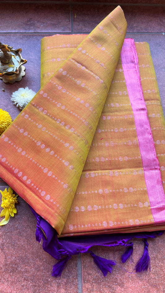 Purple kanjivaram soft silk saree with blouse - Threads