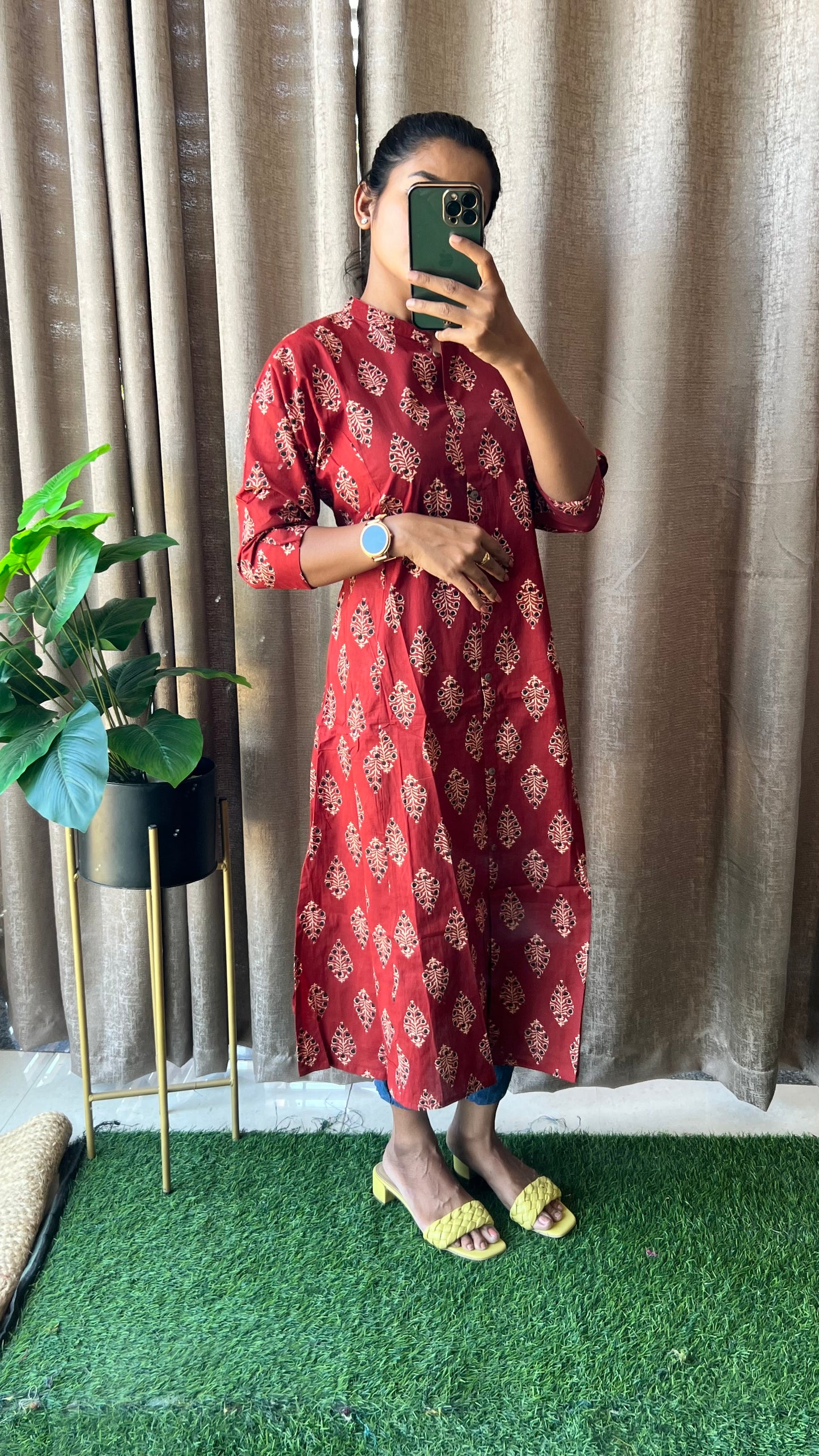 Maroon floral Cotton printed kurti top