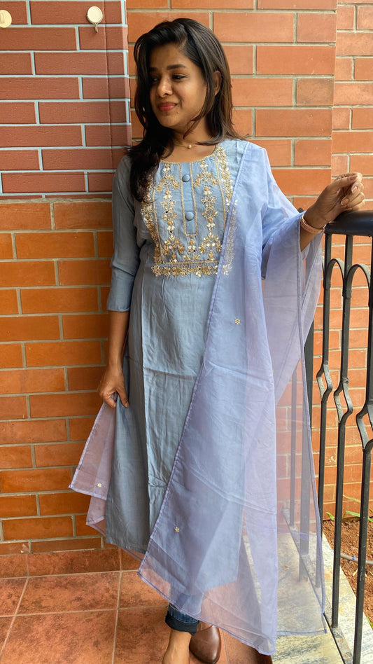 Blue Original mirror worked kurti 2 piece set - Threads