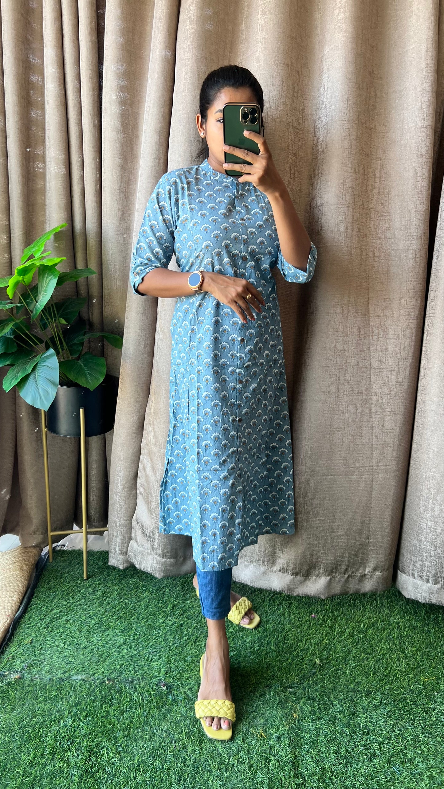 Blue floral Cotton printed kurti top