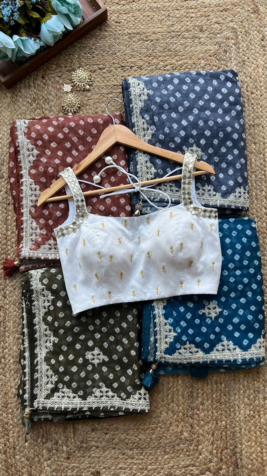 Grey Organza saree with mirror worked blouse