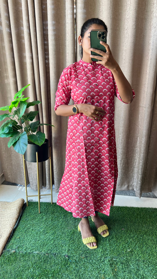 Red floral Cotton printed kurti top