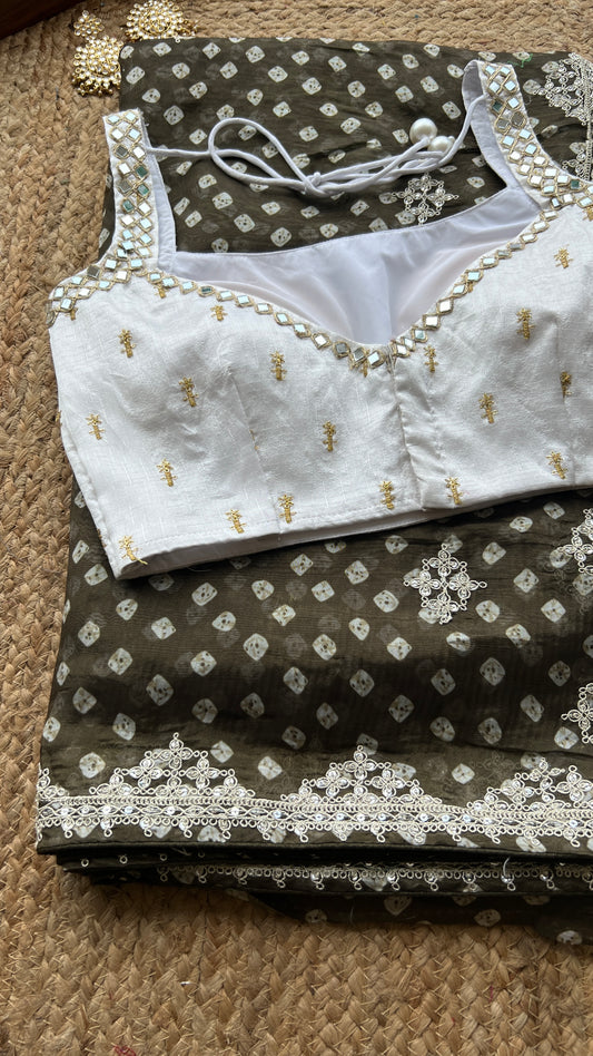 Green Organza saree with mirror worked blouse