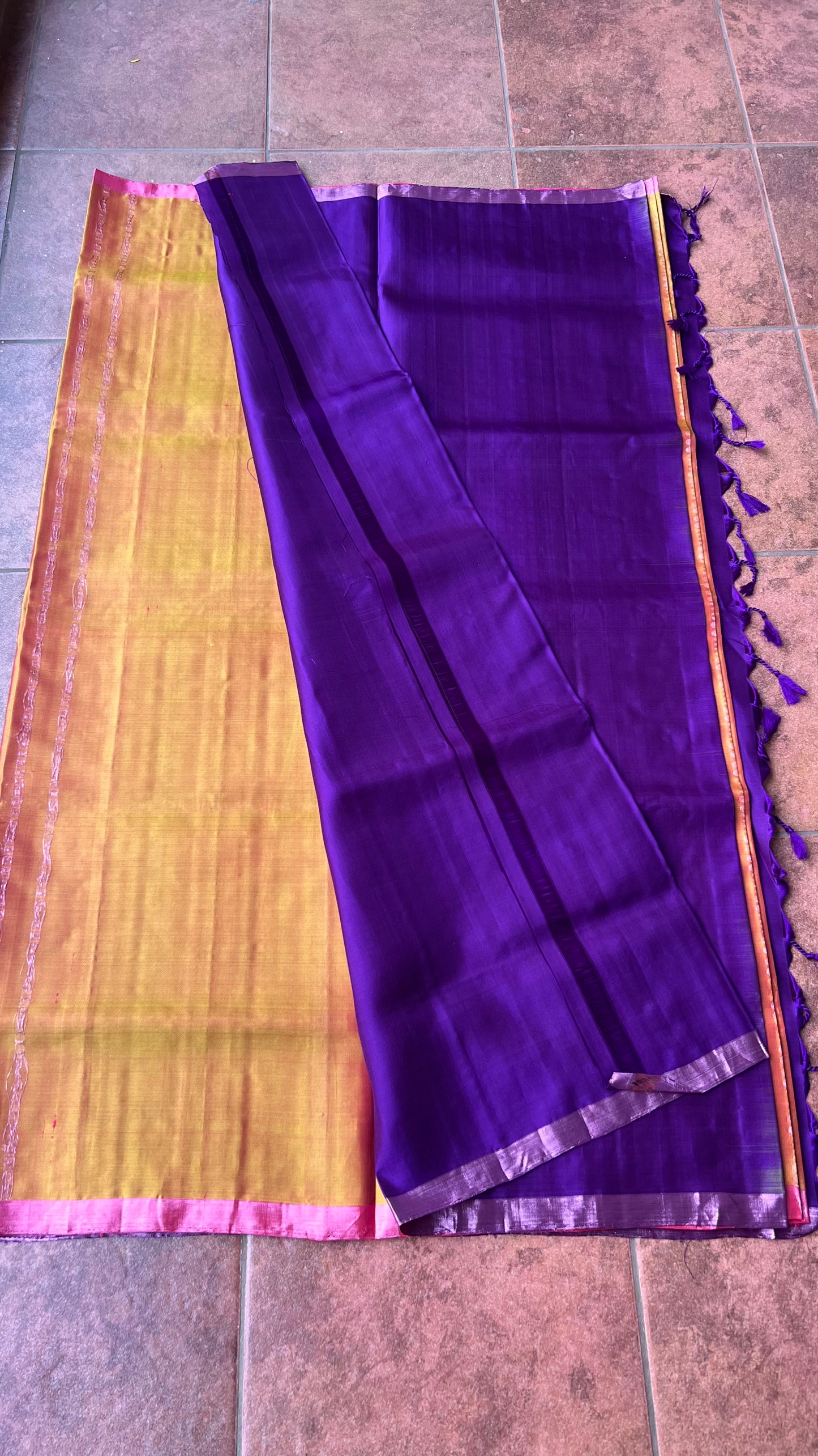 Purple kanjivaram soft silk saree with blouse - Threads