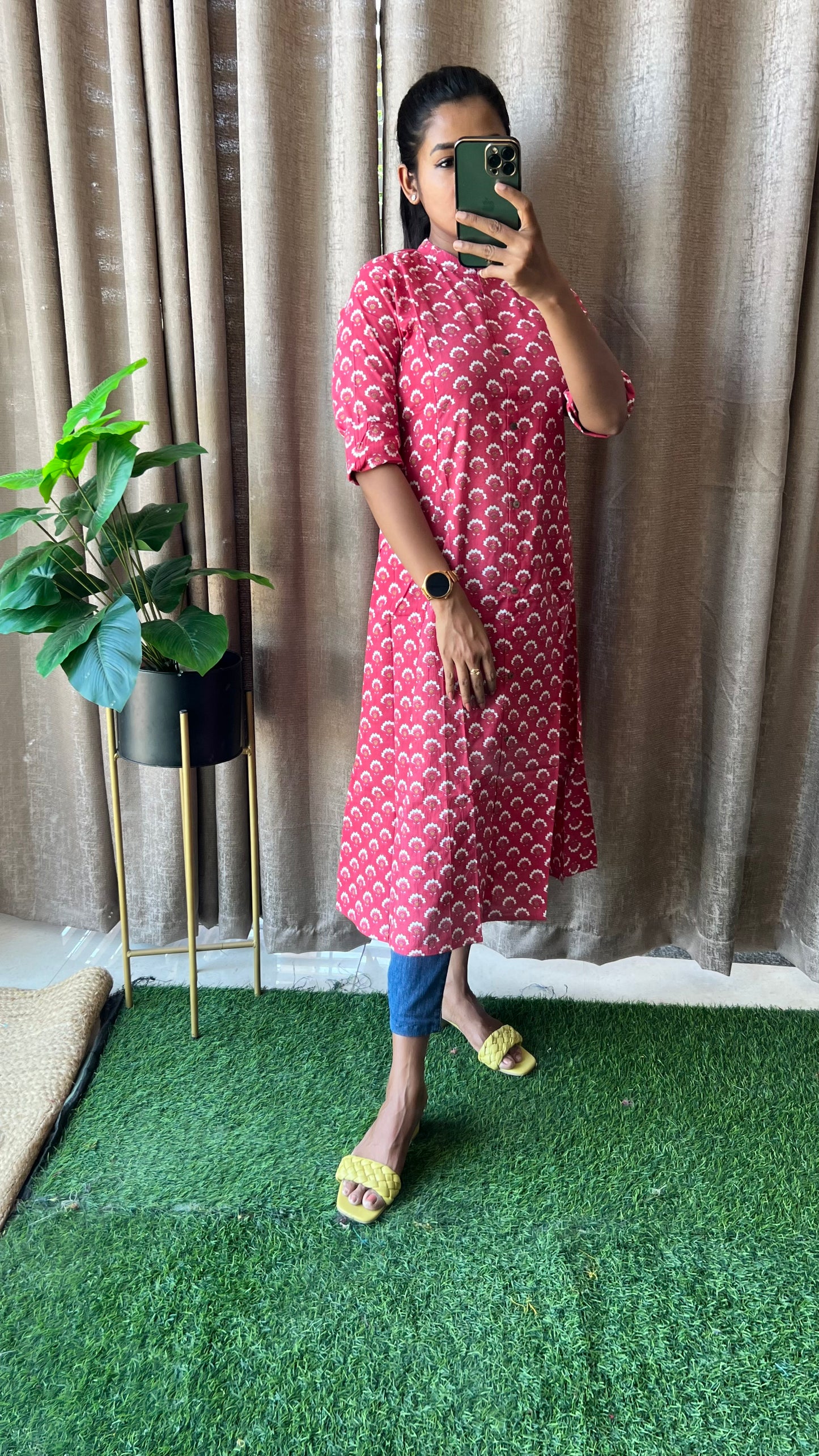 Red floral Cotton printed kurti top