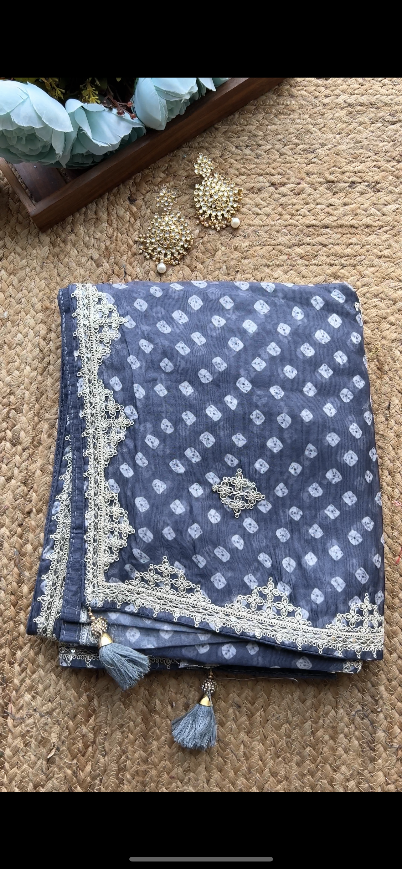 Grey Organza saree with mirror worked blouse