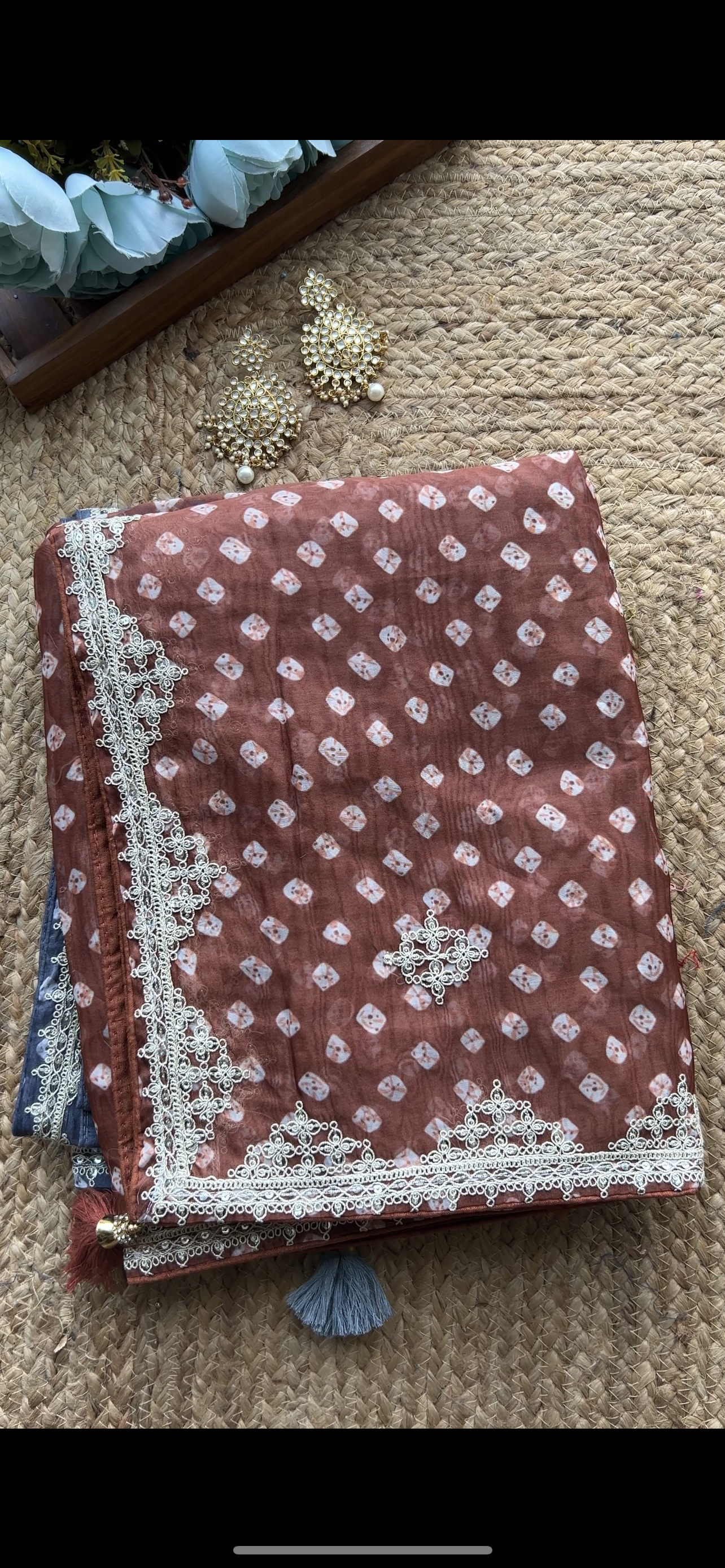 Onion Organza saree with mirror worked blouse