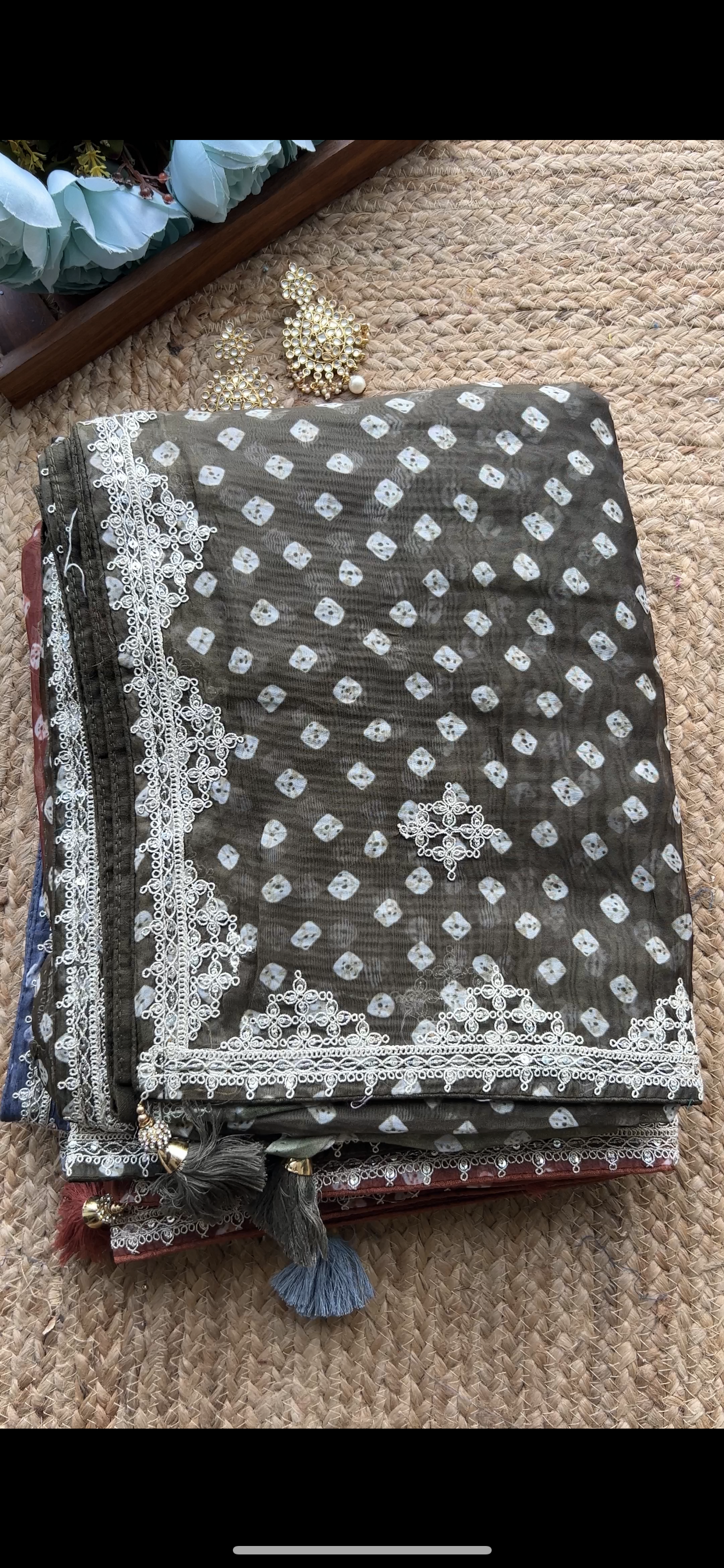 Green Organza saree with mirror worked blouse