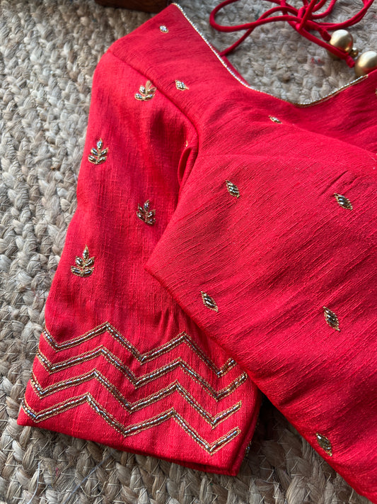 Red silk hand work embroidery blouse