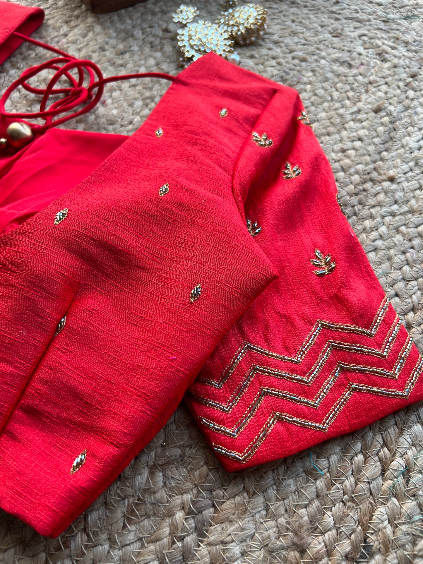 Red silk hand work embroidery blouse