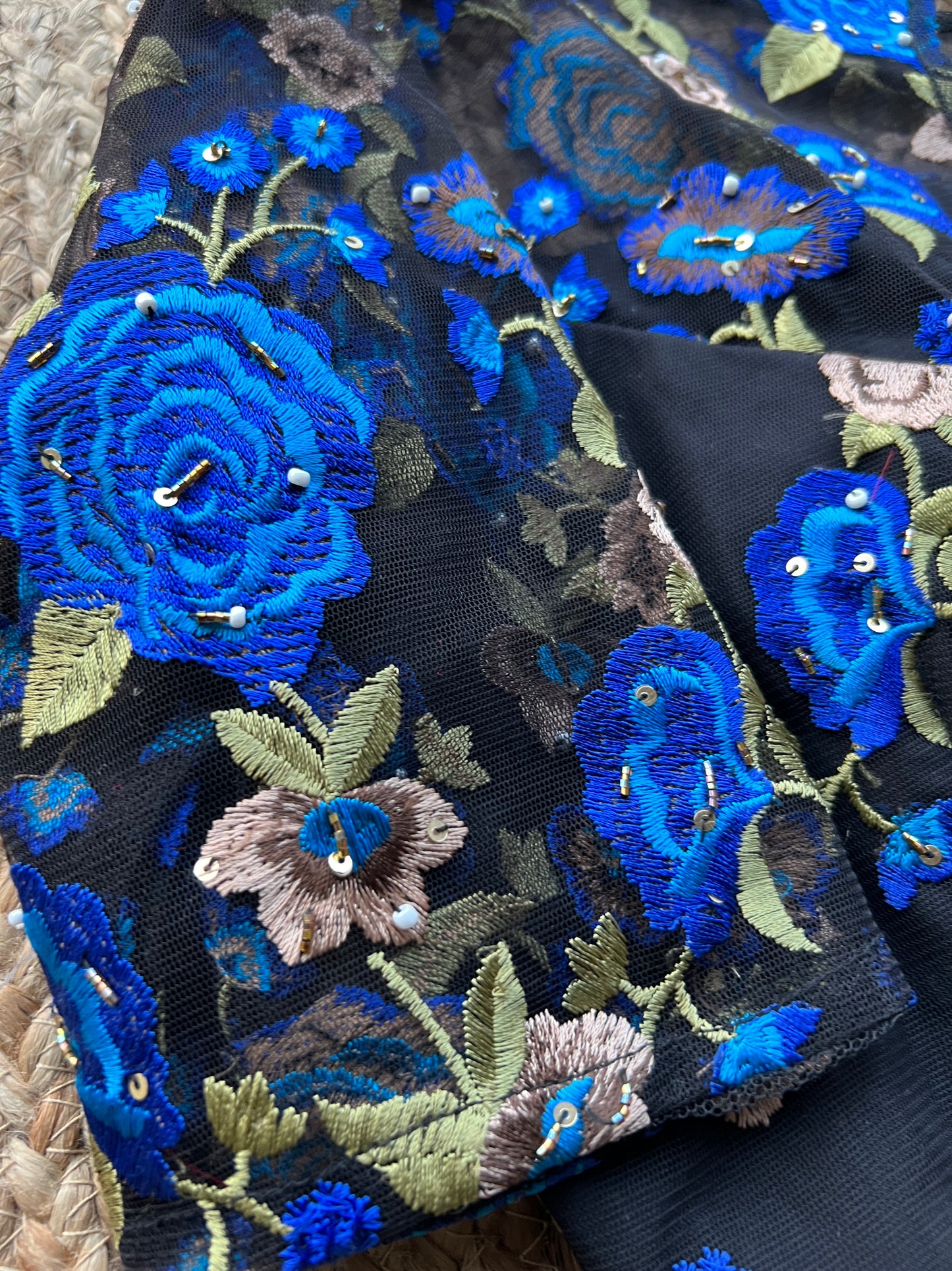 Blue embroidery netted hand work blouse