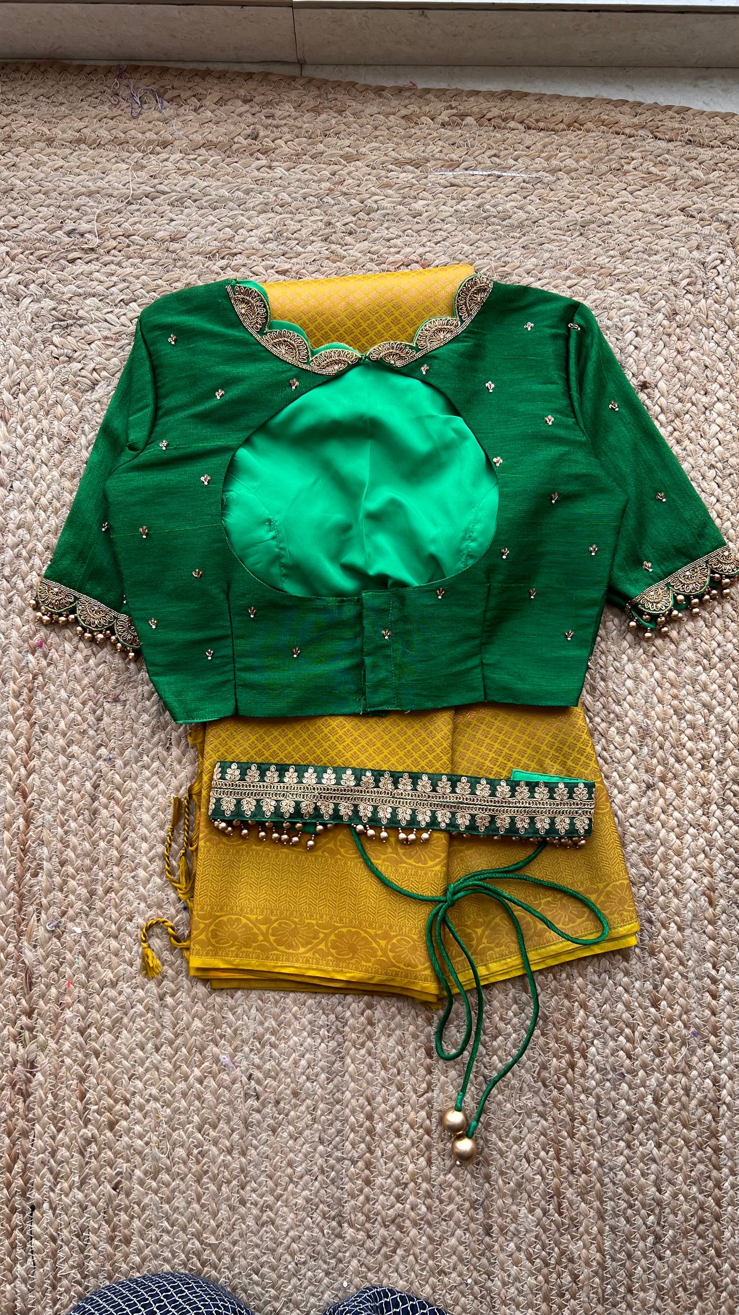 Green embroidery silk hand worked blouse