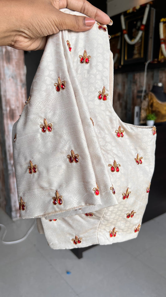 Grey and copper gold silk saree with hand worked blouse - Threads