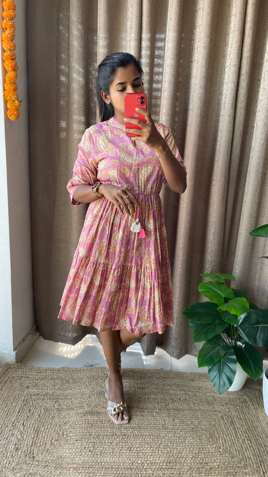 Pink floral Cotton printed short kurti top