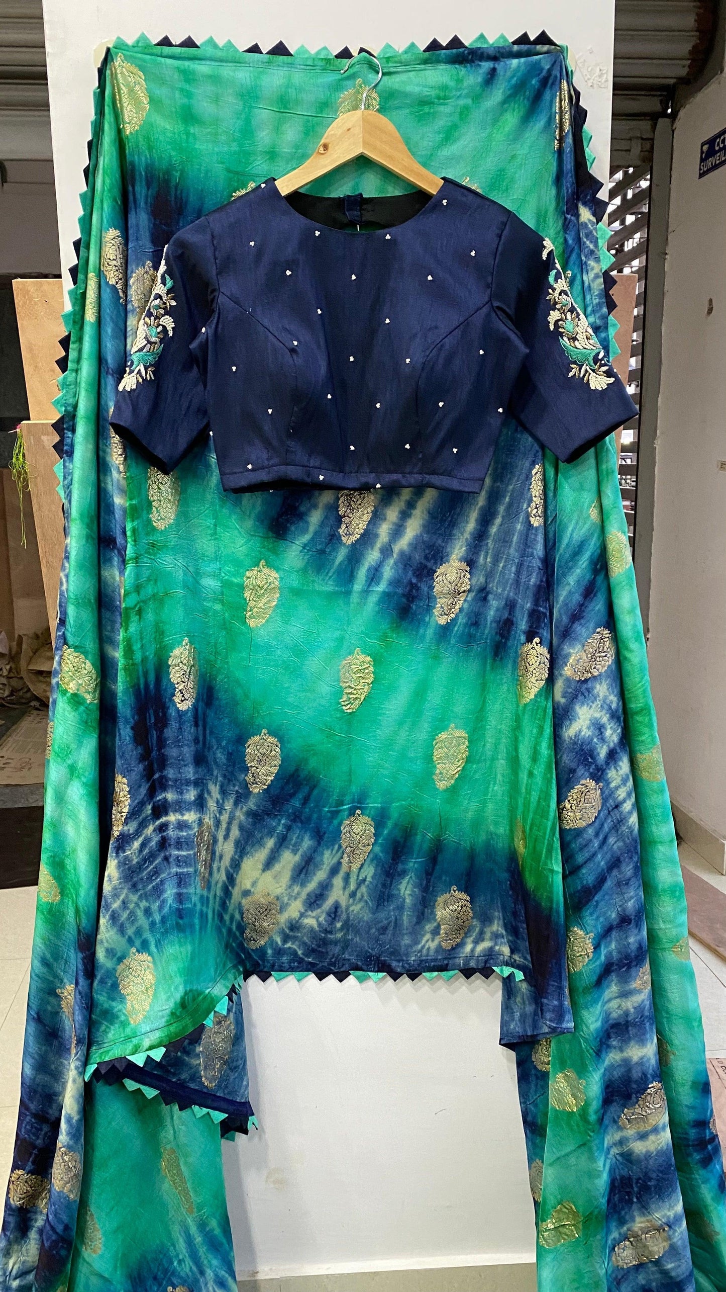 Hand worked Paisley silver zari weave blouse - Threads