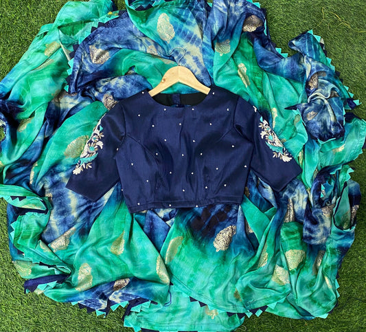 Hand worked Paisley silver zari weave blouse - Threads