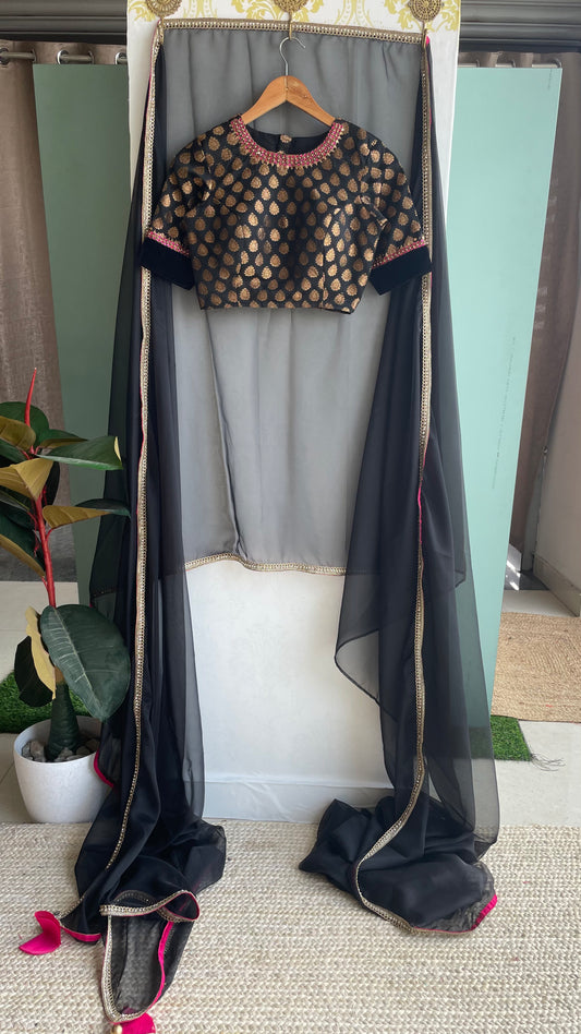 Black organza saree with banarasi blouse