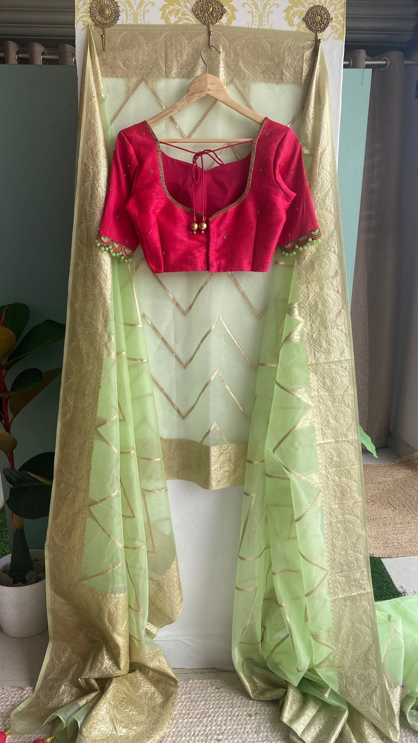 Pink silk Intricate hand worked blouse