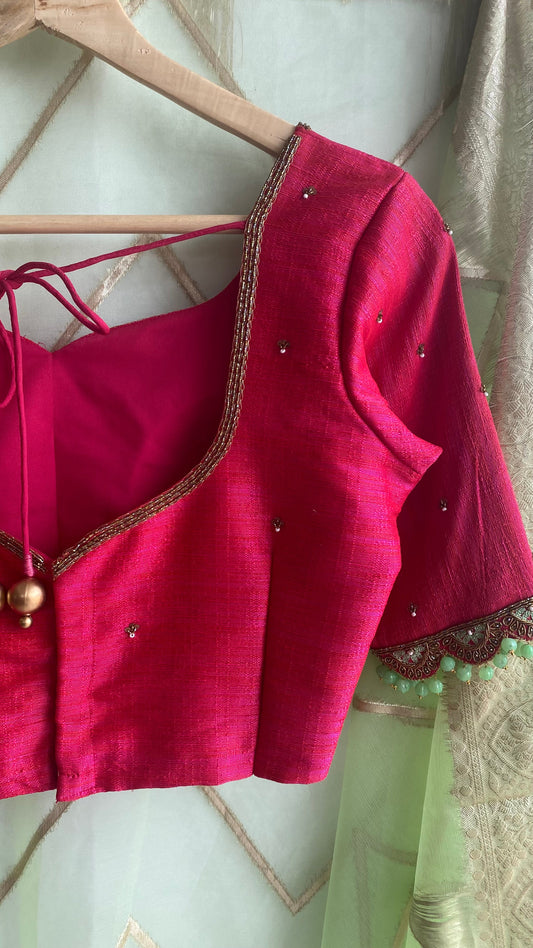 Pink silk Intricate hand worked blouse