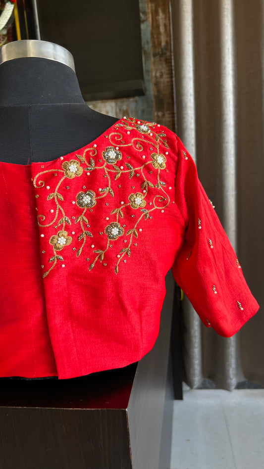 Red silk hand worked blouse - Threads