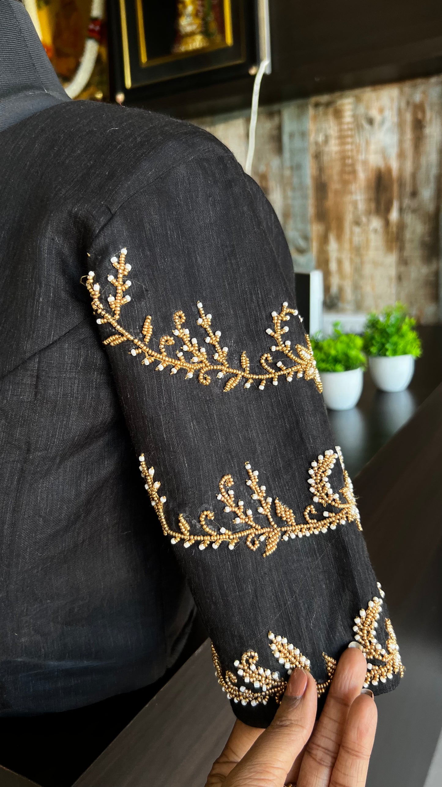 Black silk hand worked blouse - Threads