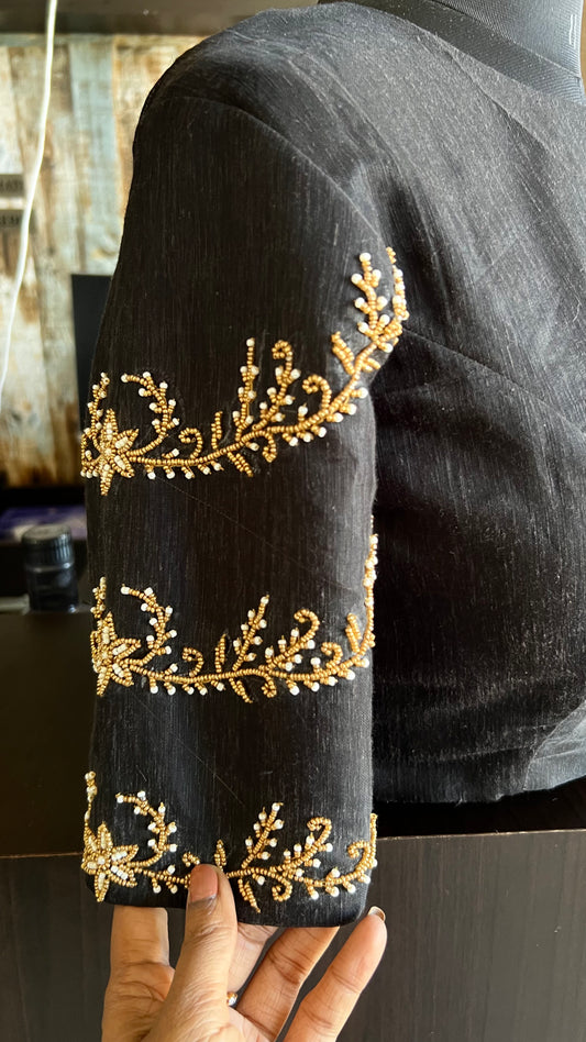 Black silk hand worked blouse - Threads
