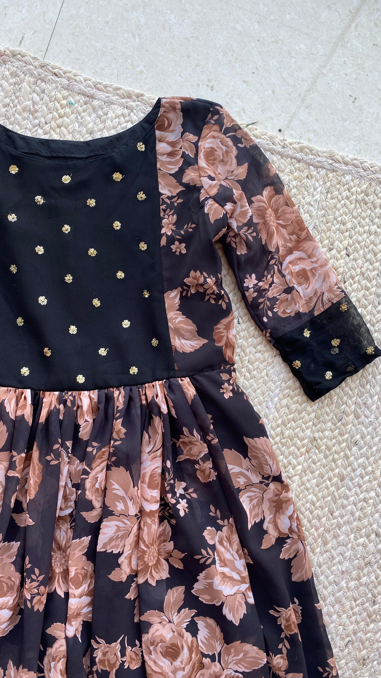 Black floral georgette full length dress