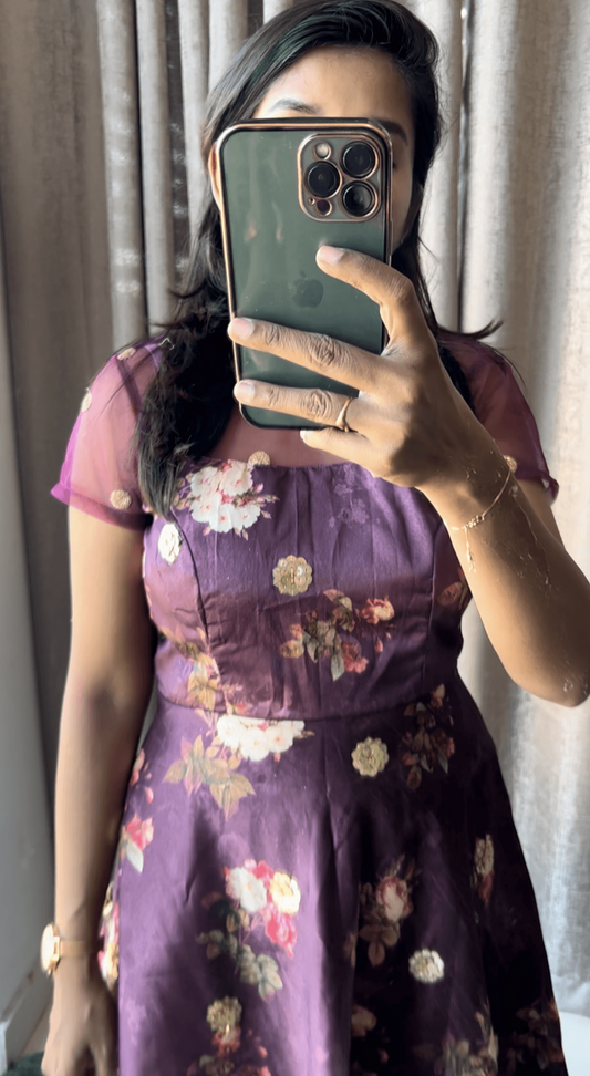 Wine silk salwar suit of hand worked top - Threads